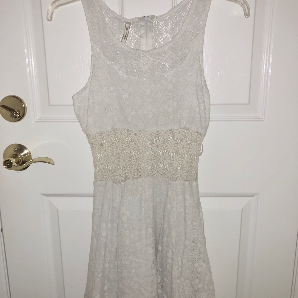 White Lace Dress with Lace Midriff